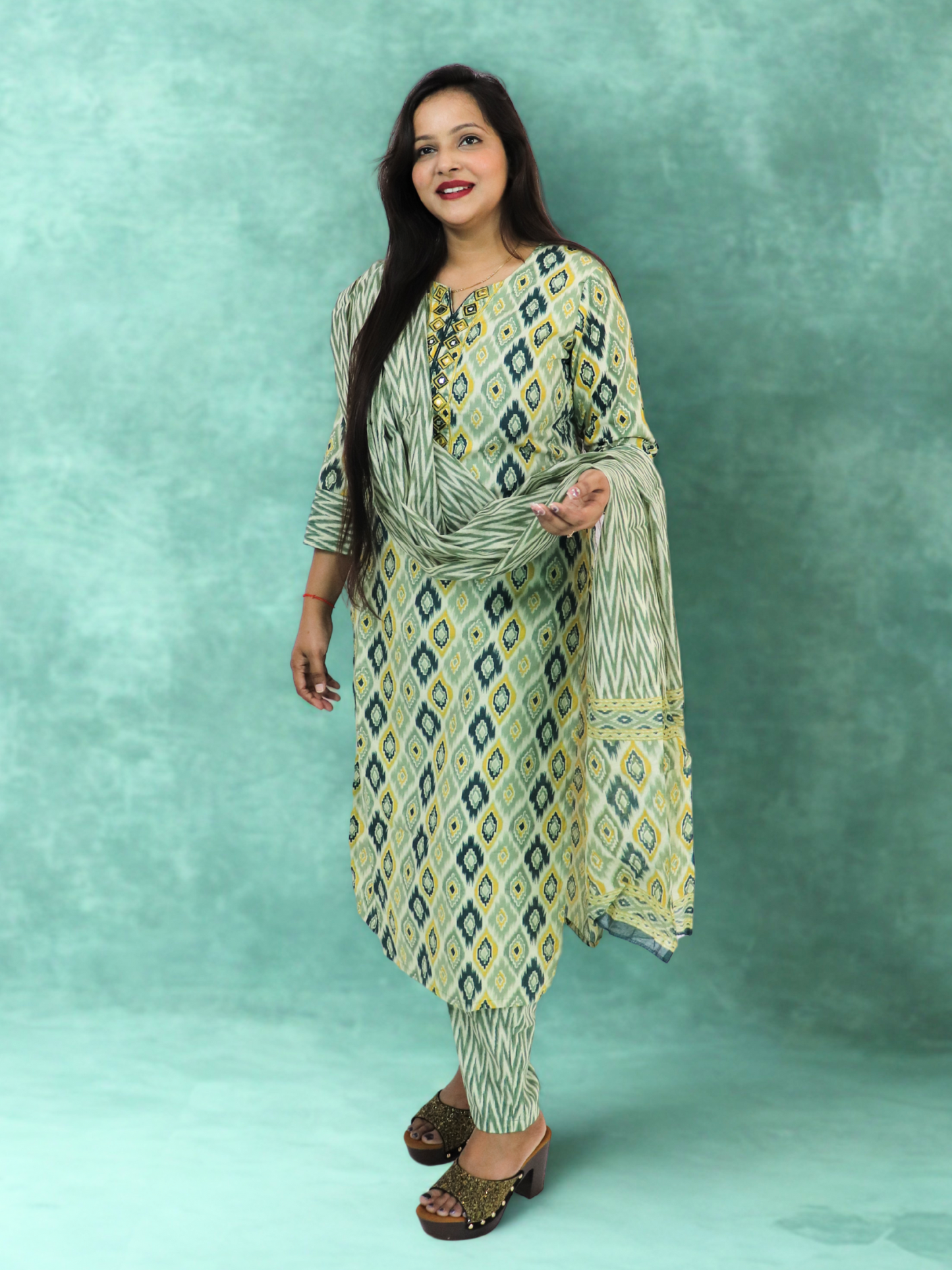 Women's Rayon Viscose Printed Straight Kurta with Pant & Dupatta