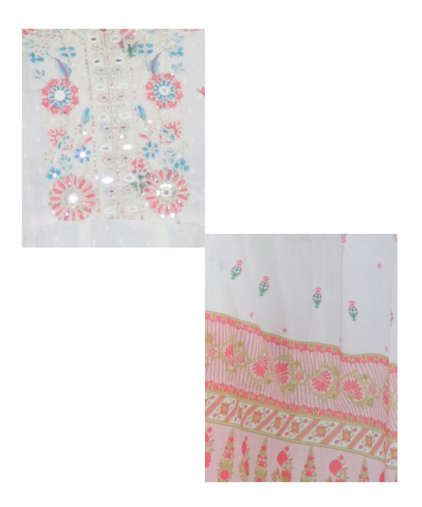 Vedickulture White Cotton Anarkali Suit with Floral Embroidery for Women, Evening wear, 3/4 Sleeves, Dupatta and Pants Set