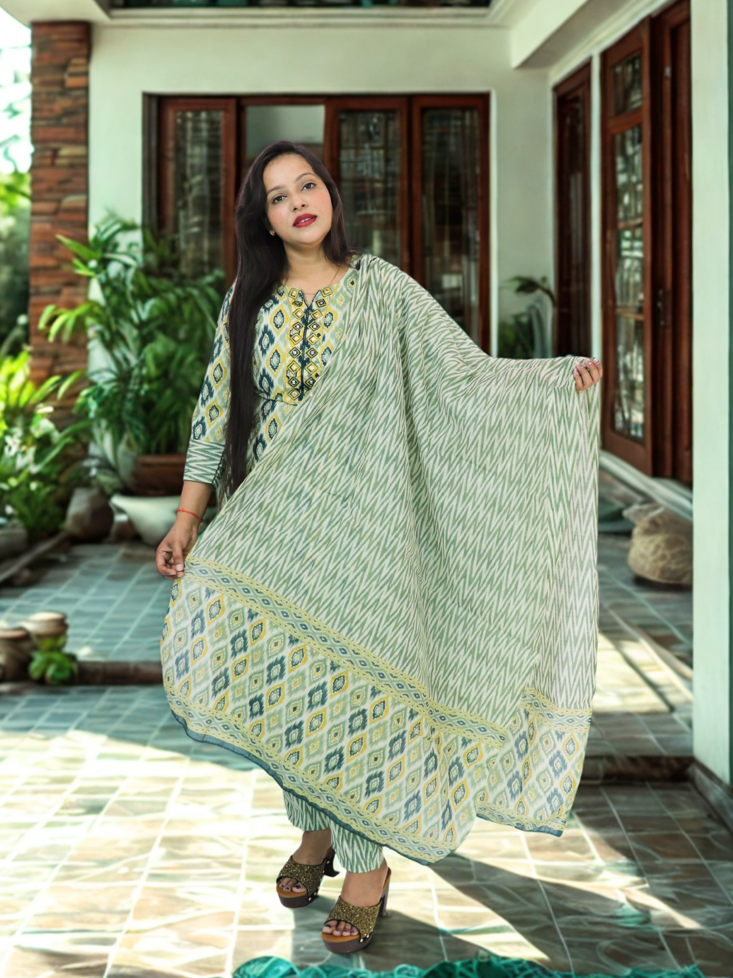 Women's Rayon Viscose Printed Straight Kurta with Pant & Dupatta