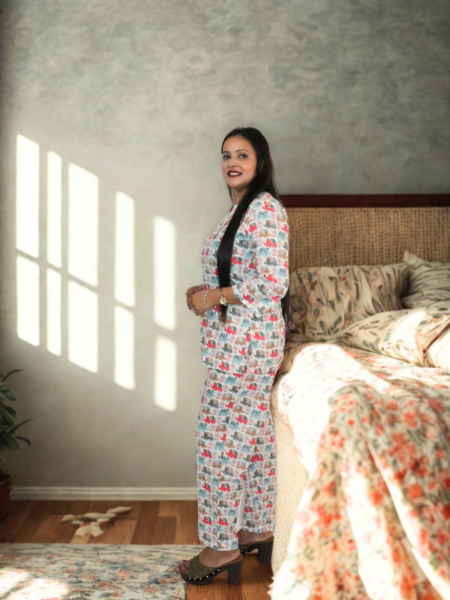 Women's Pure Cotton Floral Printed Night Suit Top and Pajama Set Night Suits for Women