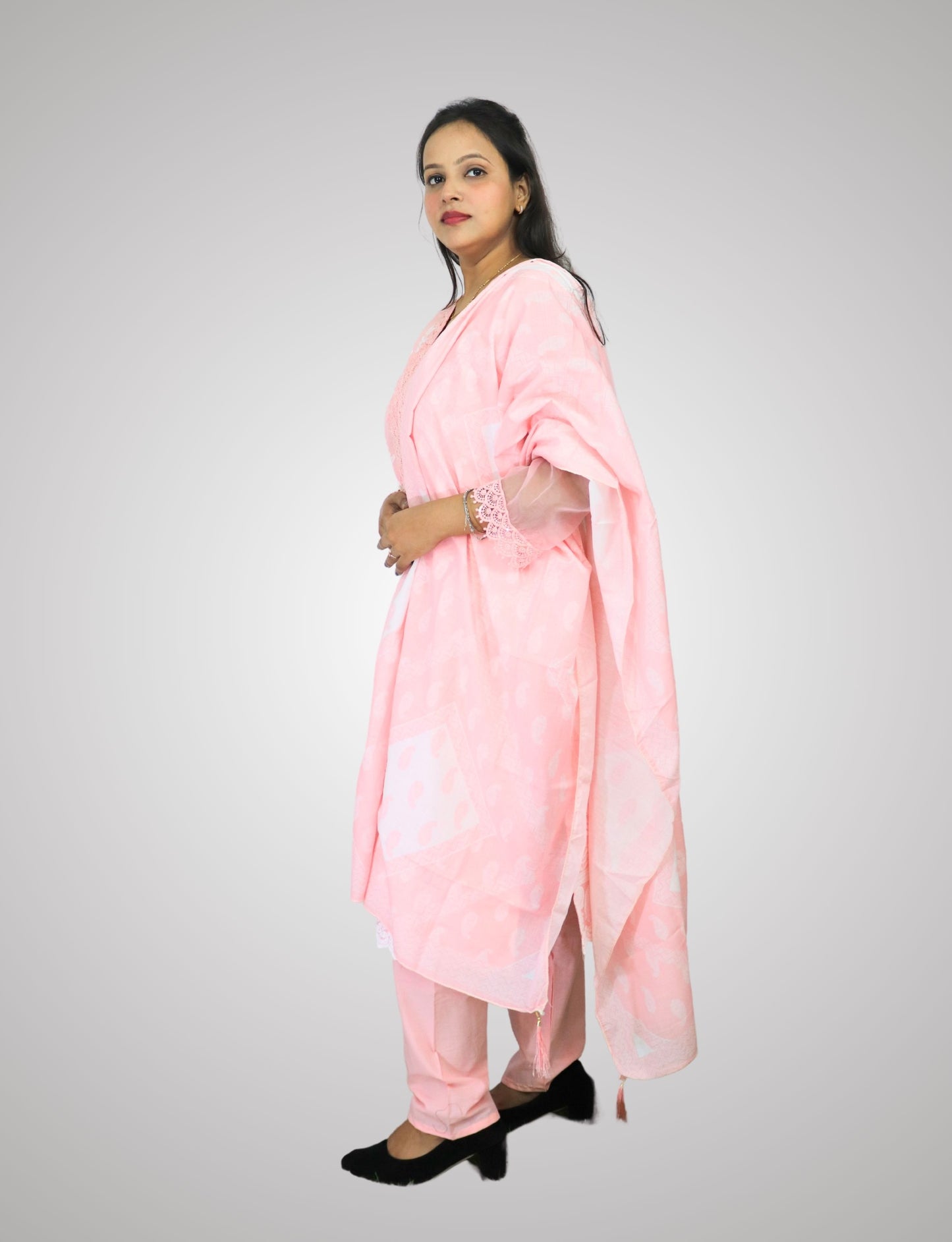 Women's Pink Embroidered Cotton Salwar Suit with Dupatta, Party Wear