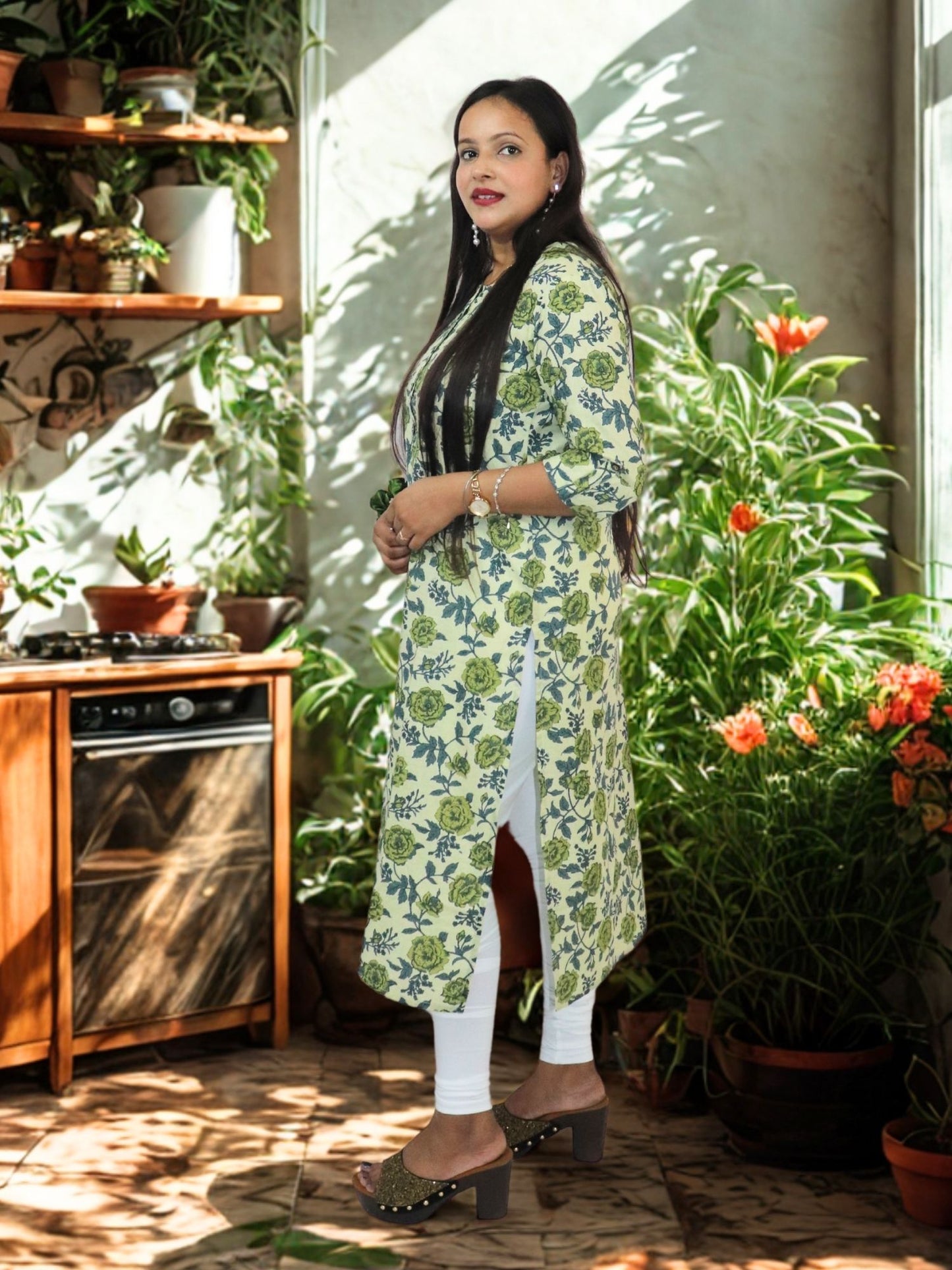 Women's Pure Cotton Jaipuri Printed Straight Kurti