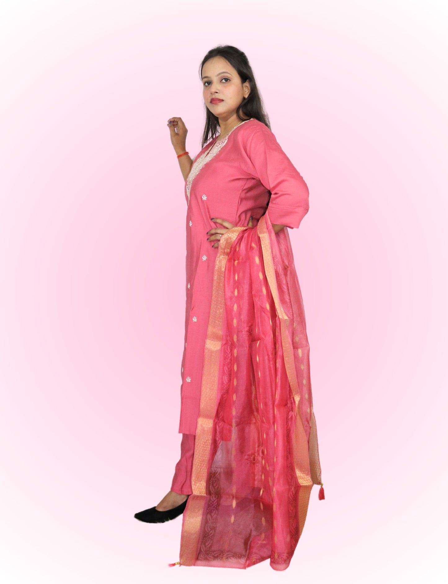 Traditional Cotton Salwar Kameez with Embroidered Neckline