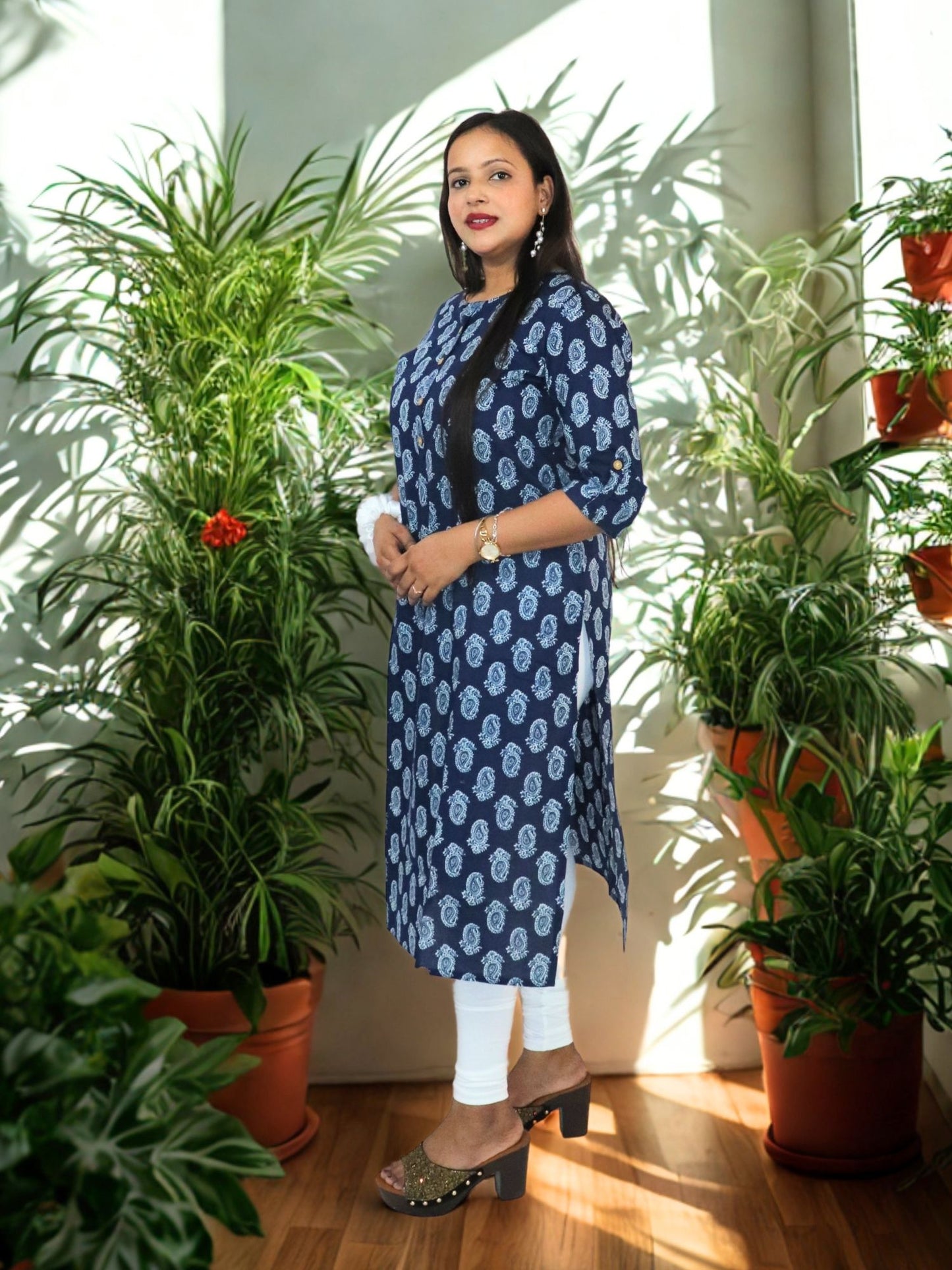 Women's Pure Cotton Jaipuri Printed Straight Kurti