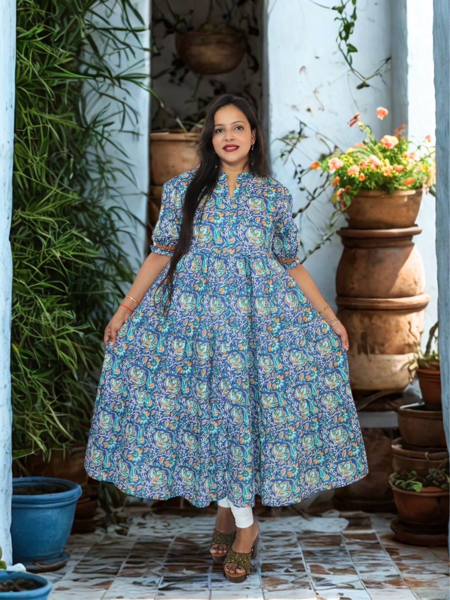Flared Comfortable Cotton Printed Anarkali Kurta for Women