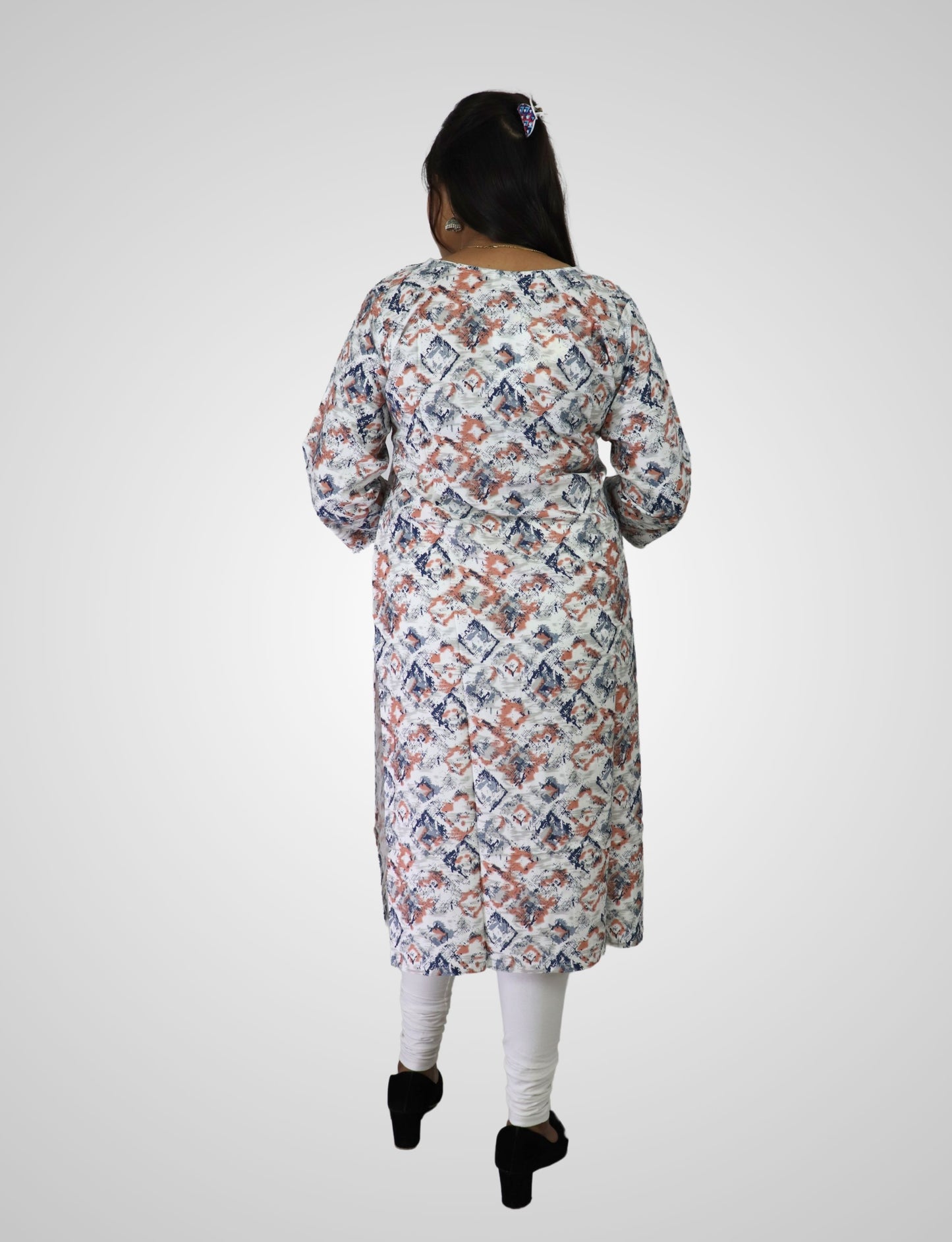 Women's Cotton Kurti with Geometric Print, 3/4 Sleeve, Casual Wear