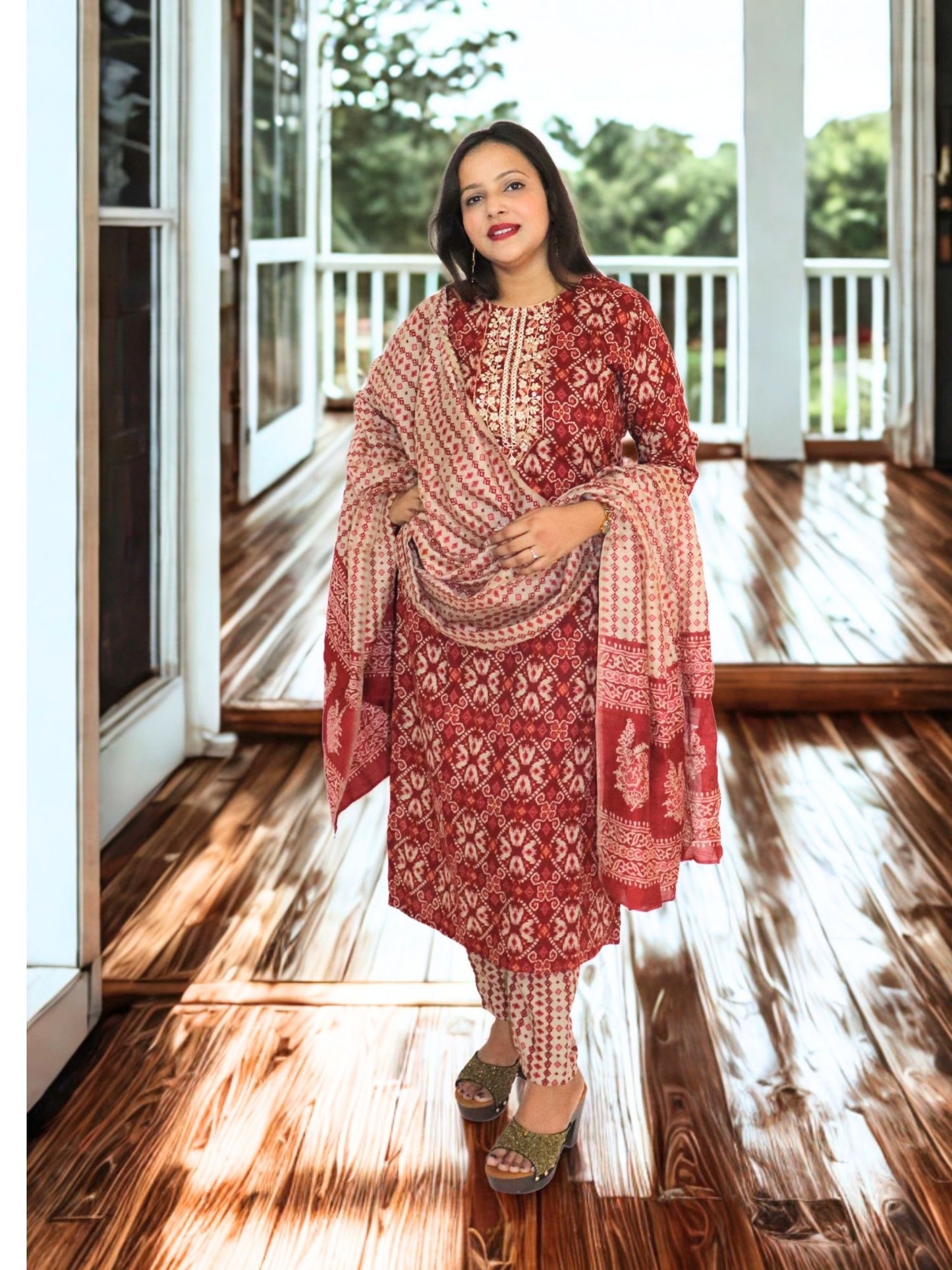 Women Viscose Printed Kurta Pant With Dupatta