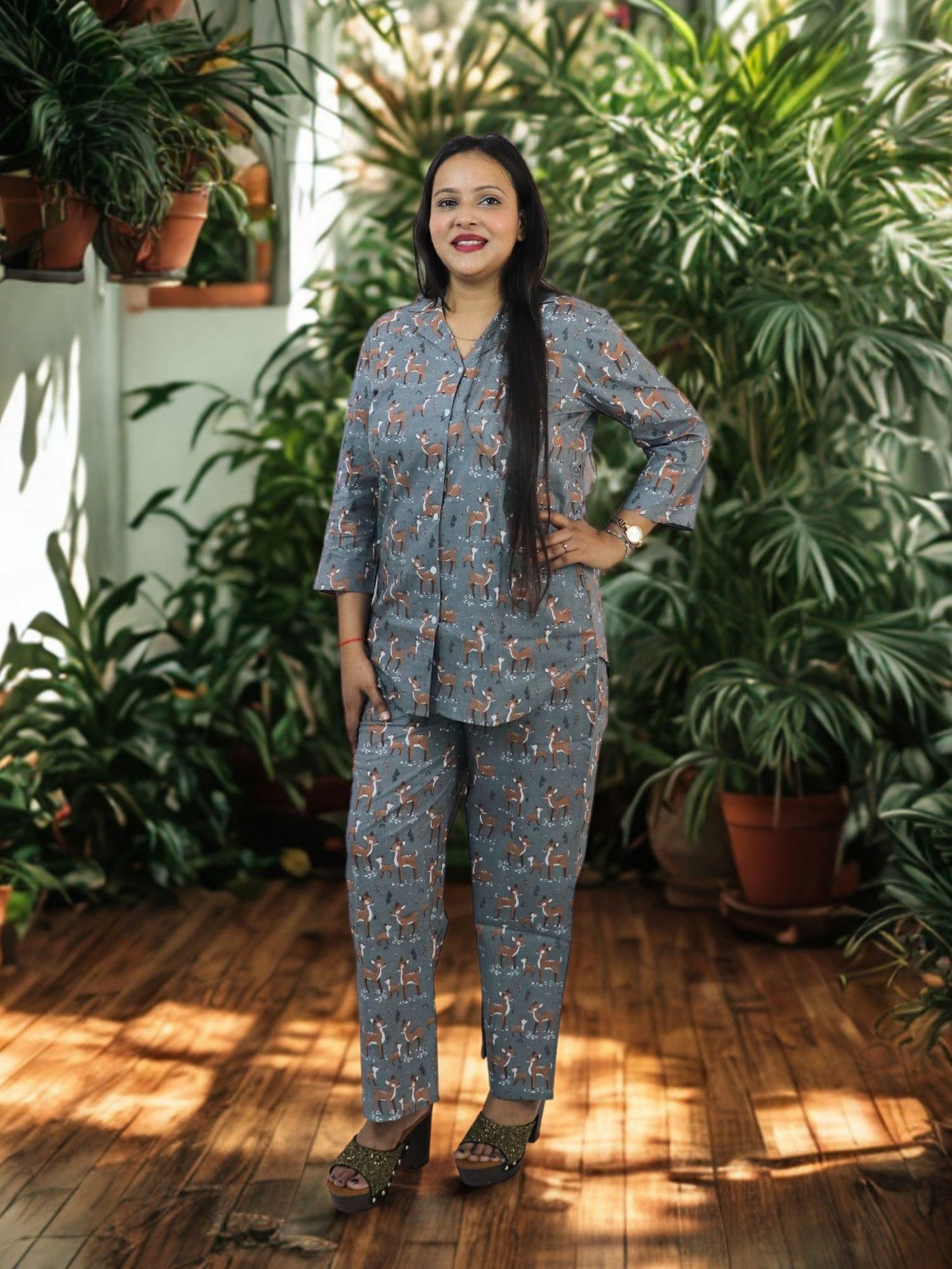 Women's Pure Cotton Floral Printed Night Suit Top and Pajama Set Night Suits for Women