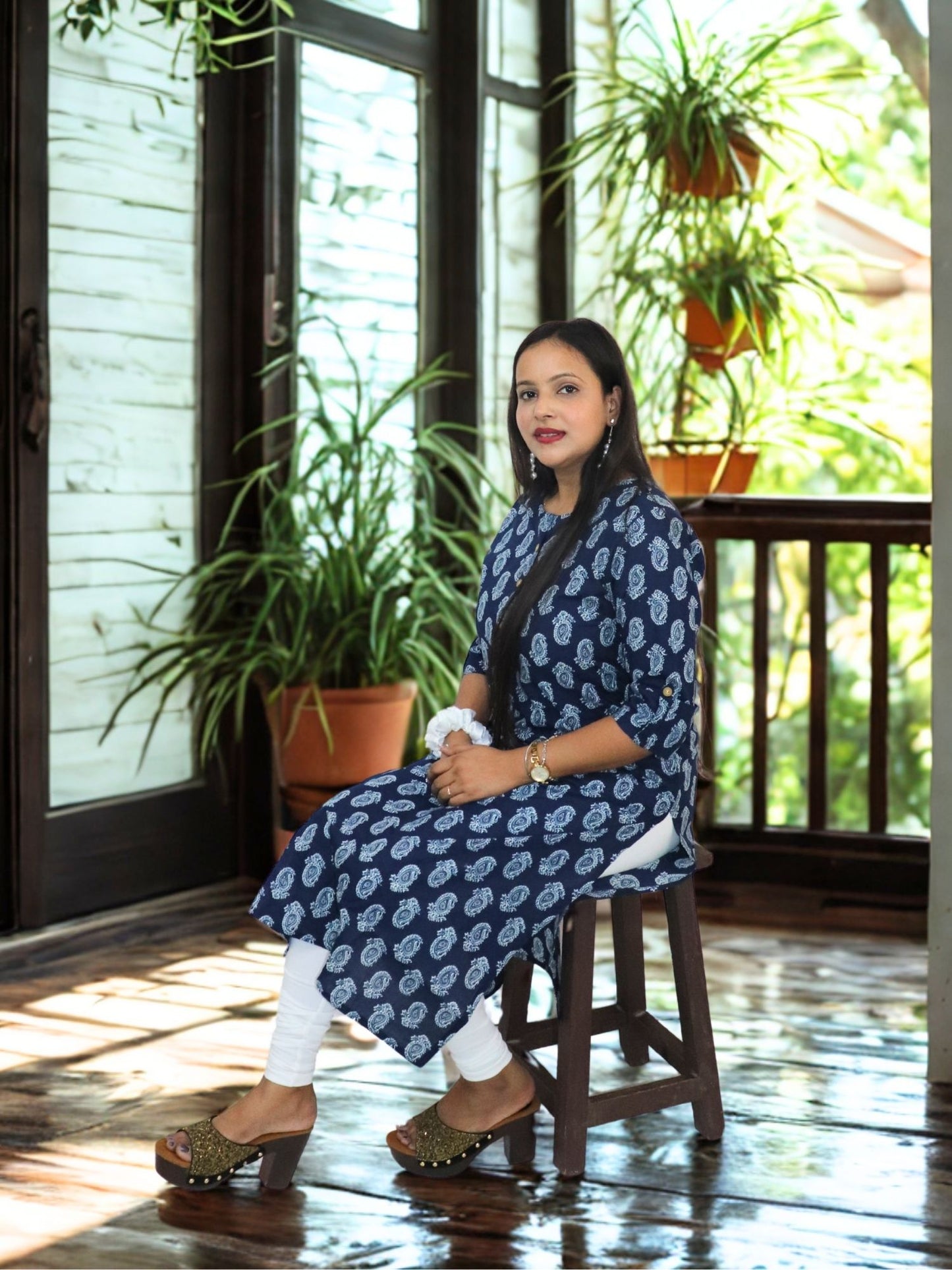 Women's Pure Cotton Jaipuri Printed Straight Kurti