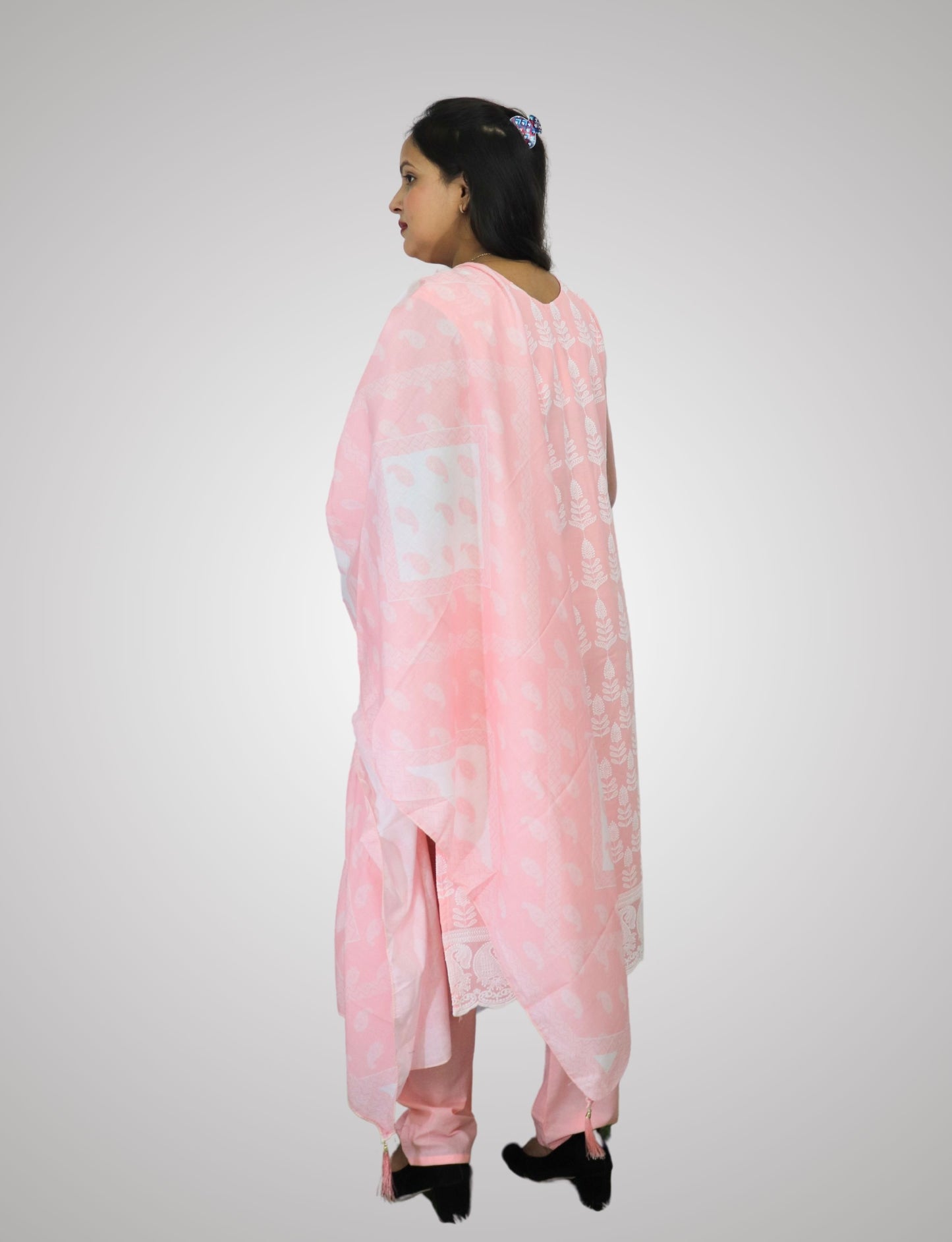Women's Pink Embroidered Cotton Salwar Suit with Dupatta, Party Wear