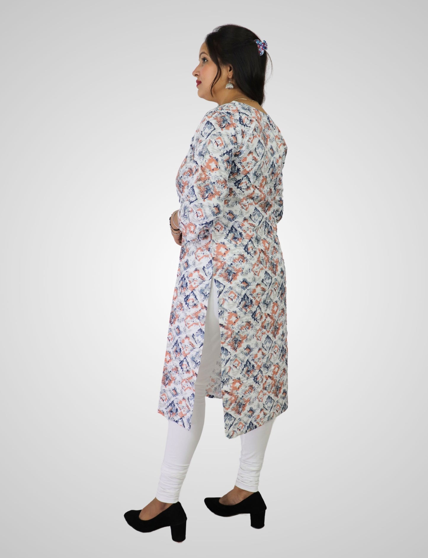 Women's Cotton Kurti with Geometric Print, 3/4 Sleeve, Casual Wear