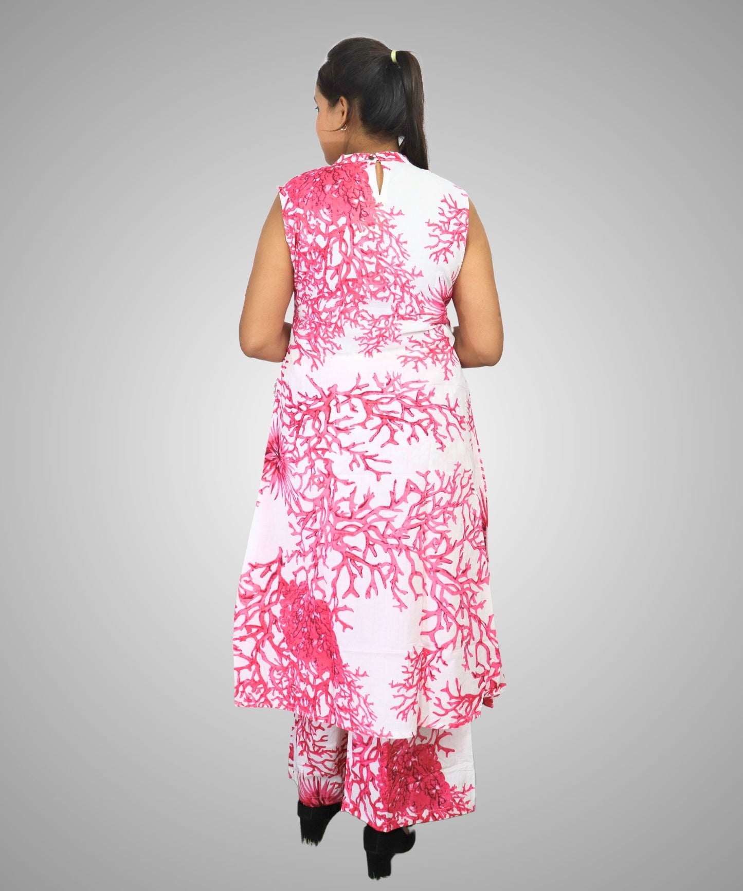 Women's Floral Print Sleeveless Co-ord Set, White and Pink, Coral Pattern