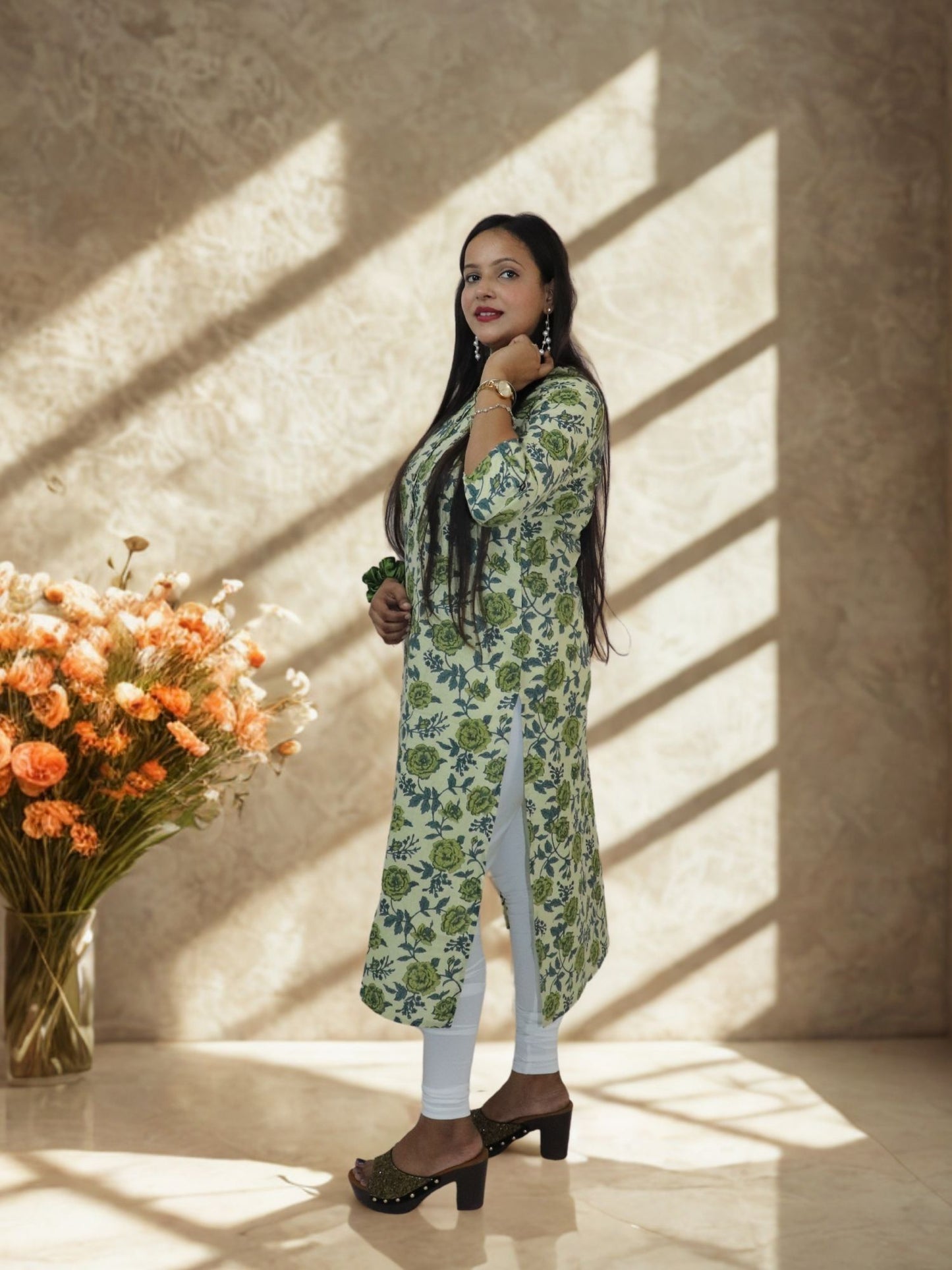 Women's Pure Cotton Jaipuri Printed Straight Kurti