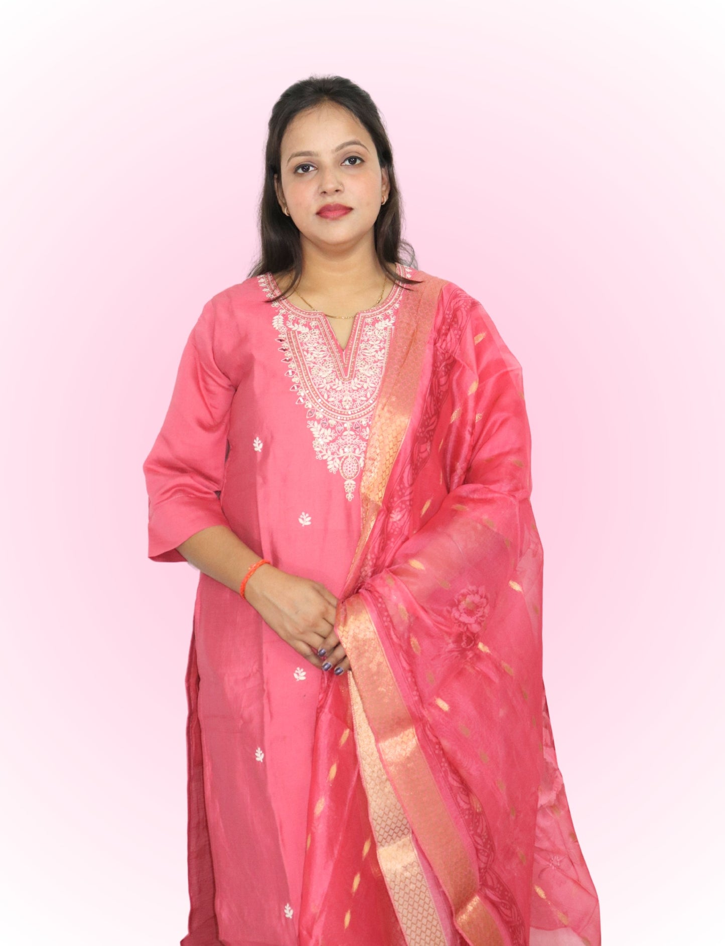 Traditional Cotton Salwar Kameez with Embroidered Neckline