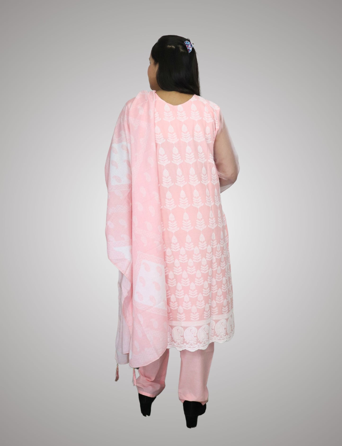 Women's Pink Embroidered Cotton Salwar Suit with Dupatta, Party Wear