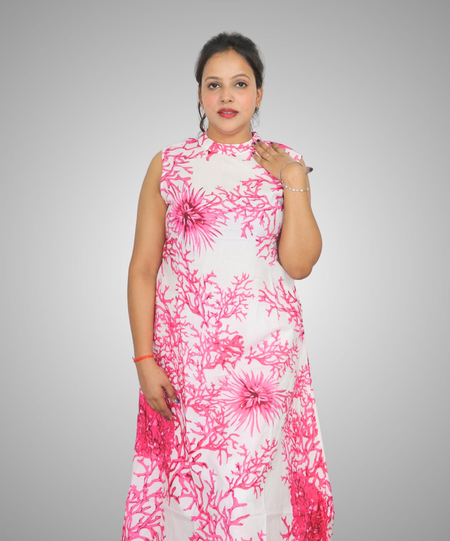 Women's Floral Print Sleeveless Co-ord Set, White and Pink, Coral Pattern