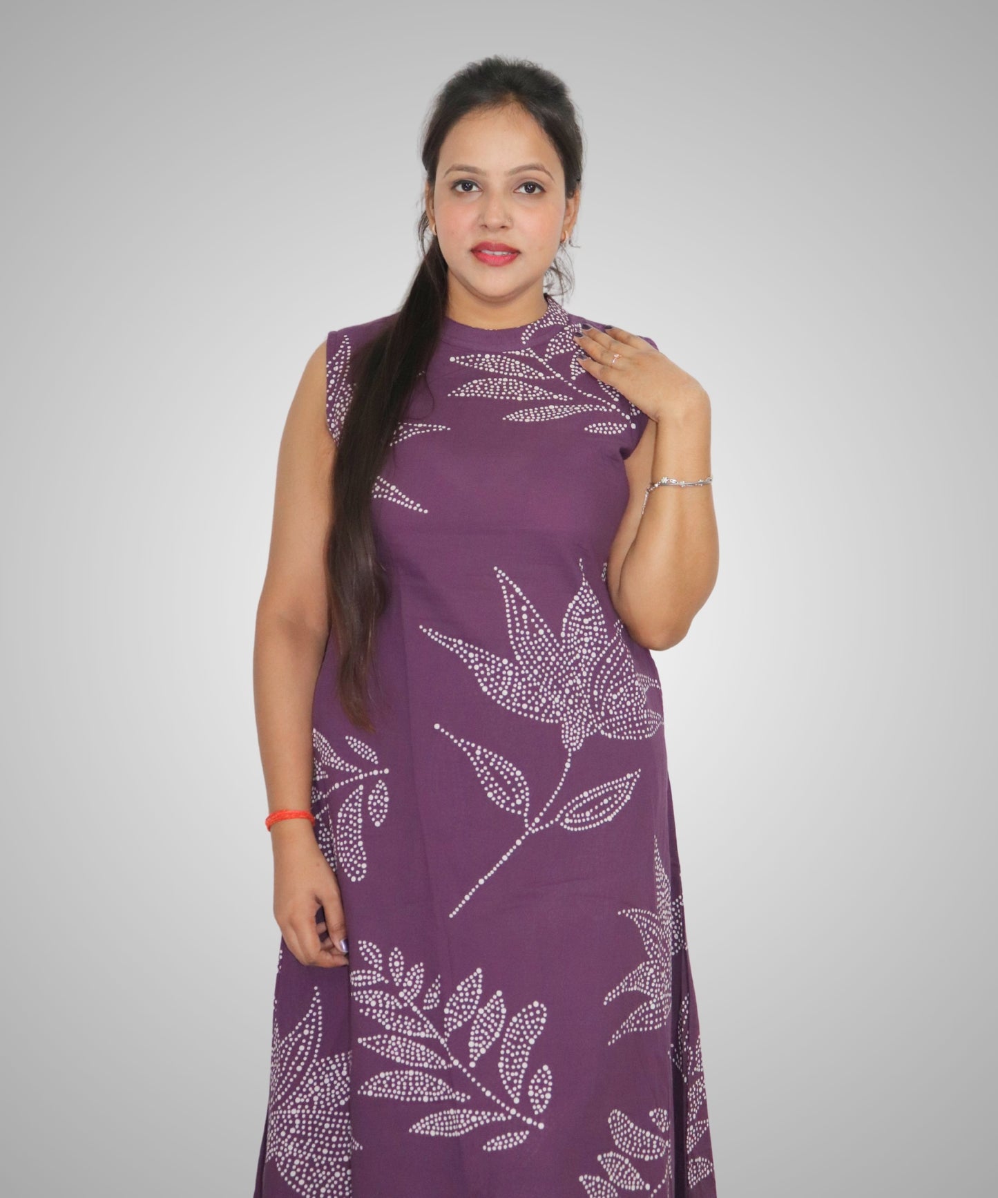 Women's Sleeveless Coordinated outfit, Purple with White Dotted Floral Print