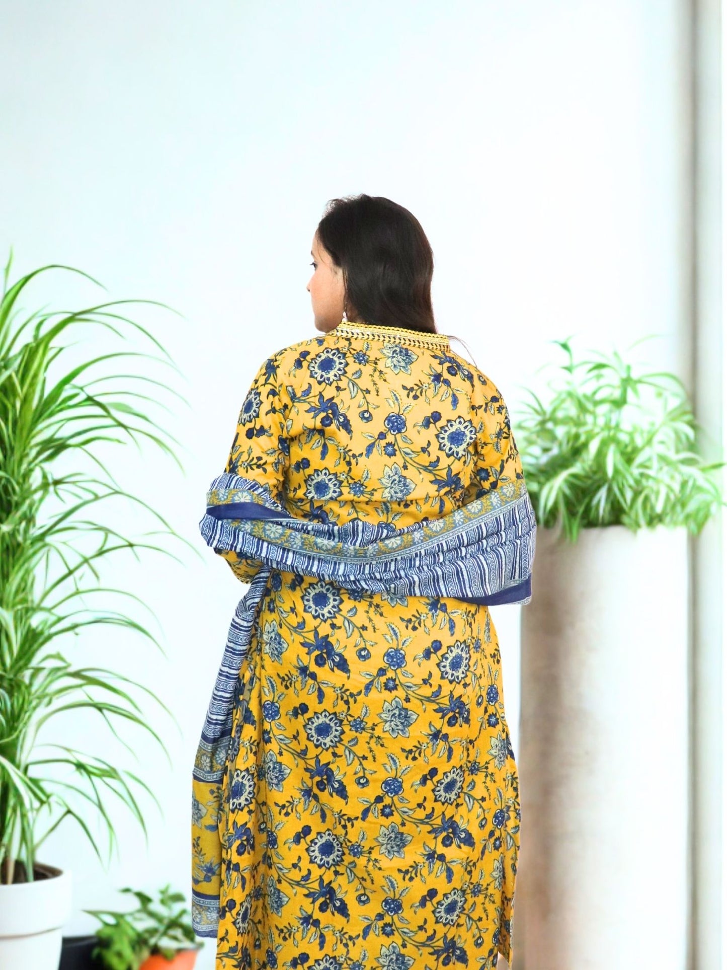 Women Block Printed Anarkali Kurta And Pant Set With Dupatta