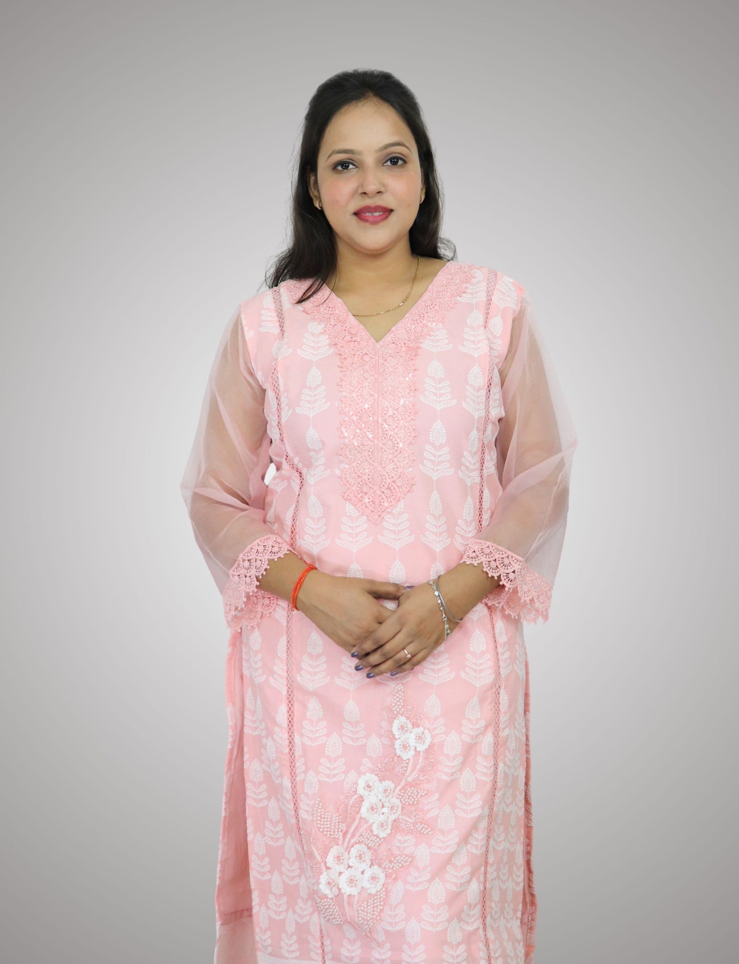Women's Pink Embroidered Cotton Salwar Suit with Dupatta, Party Wear