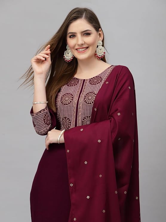 Women Viscose Embroidered Kurta And Pant Set With Dupatta, Kurta Set