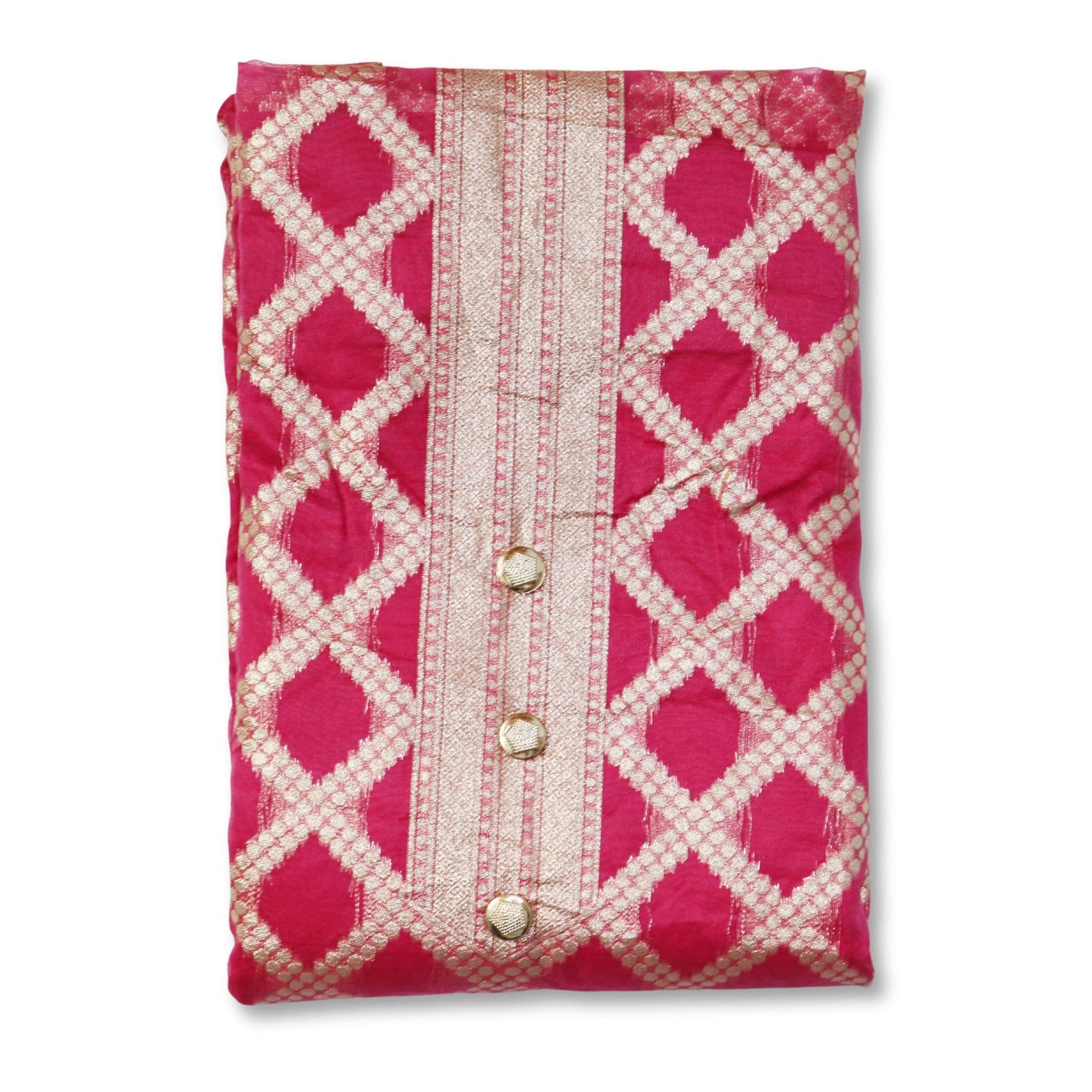 Unstitched partywear suits for women with golden print texture Rani Pink