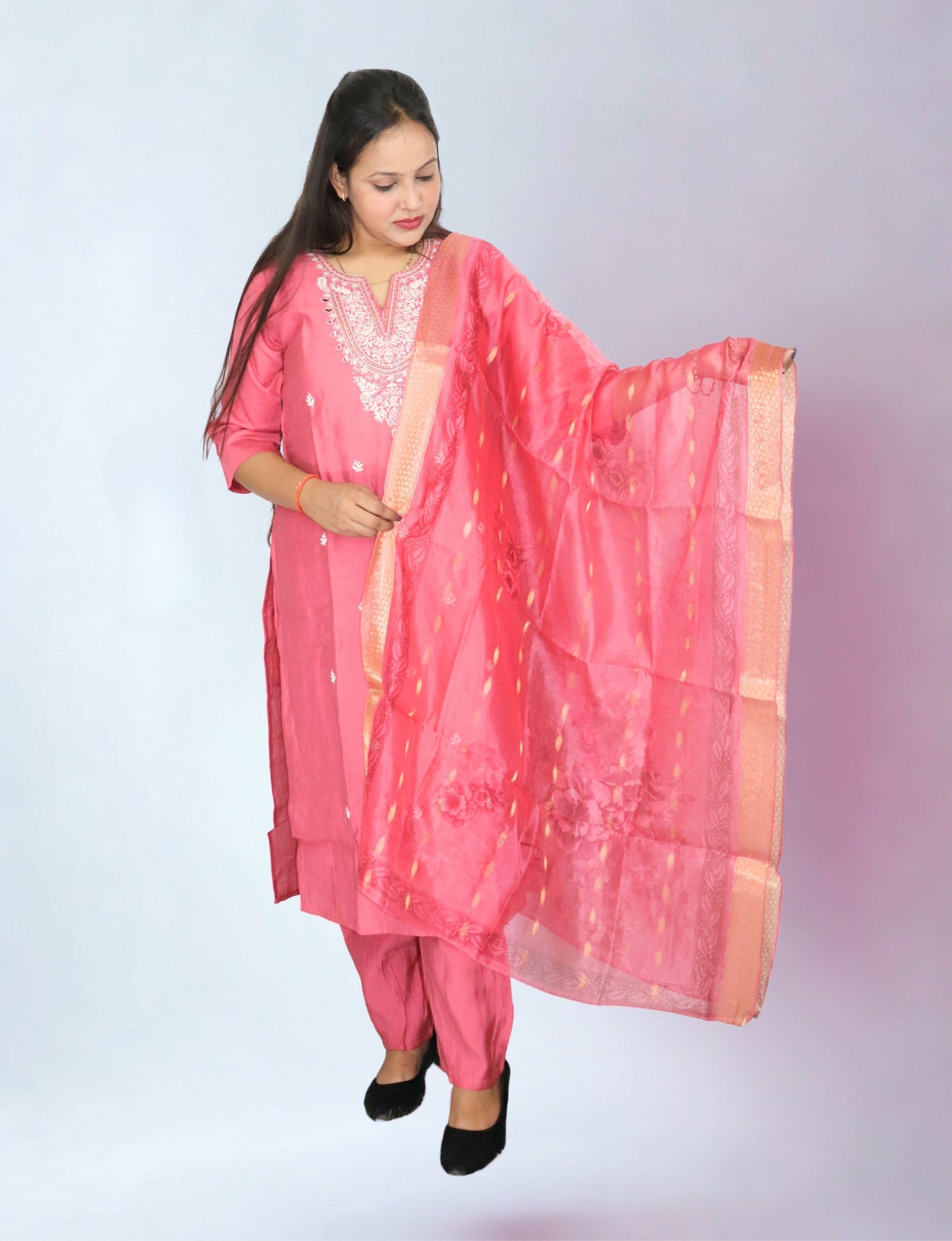 Traditional Cotton Salwar Kameez with Embroidered Neckline