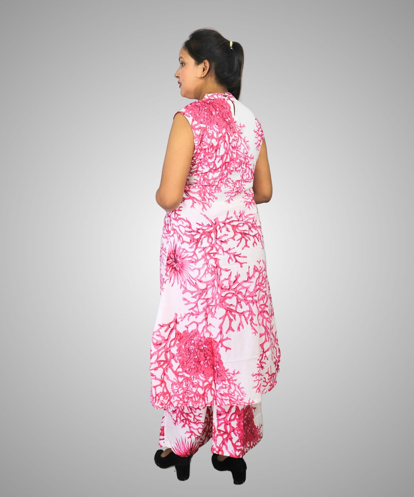 Women's Floral Print Sleeveless Co-ord Set, White and Pink, Coral Pattern