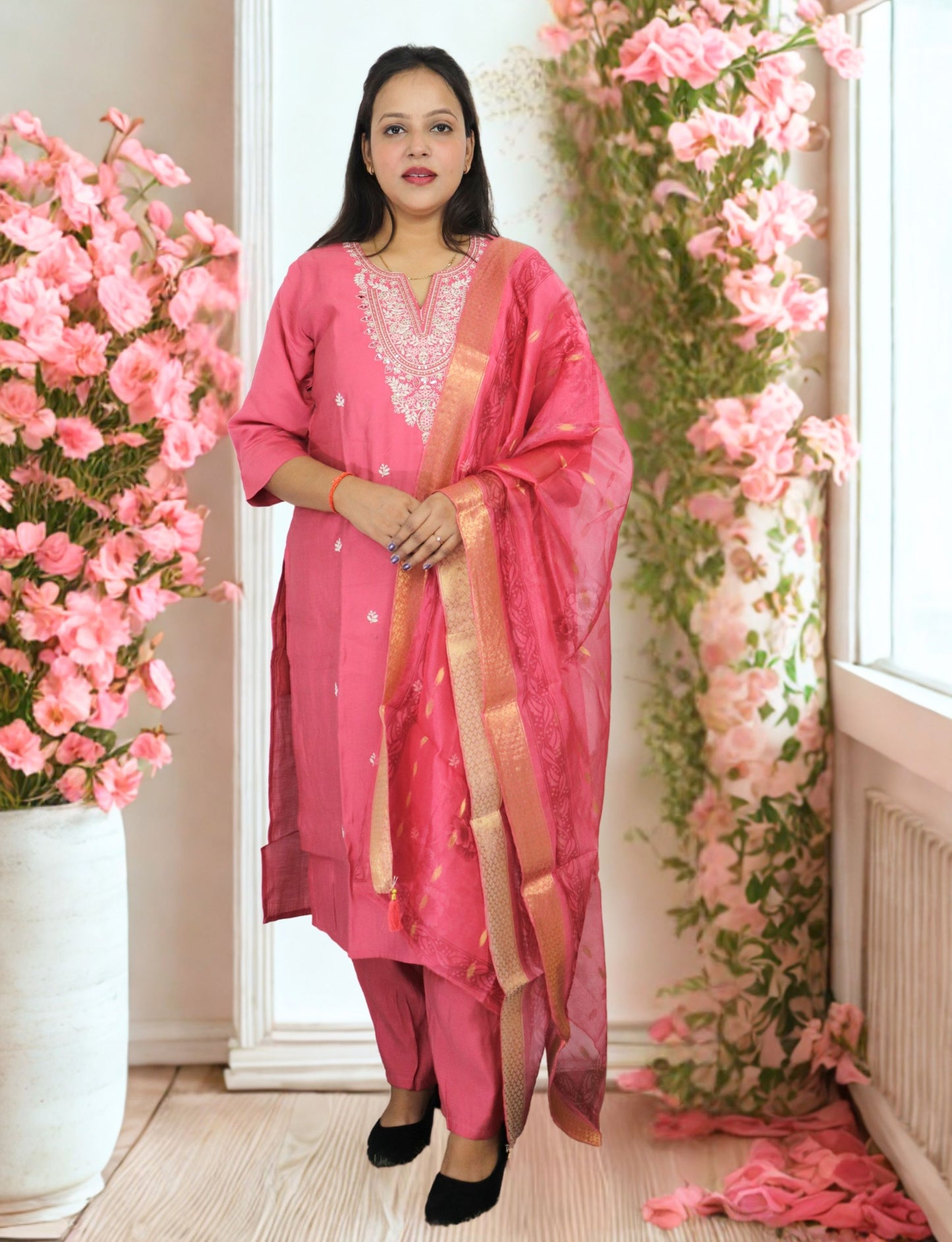 Traditional Cotton Salwar Kameez with Embroidered Neckline