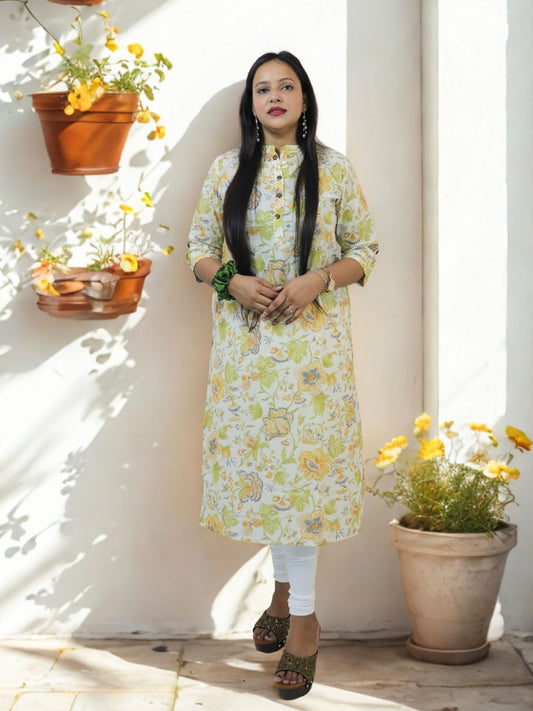 Women's Pure Cotton Jaipuri Printed Straight Kurti