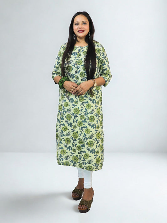 Women's Pure Cotton Jaipuri Printed Straight Kurti