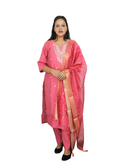Traditional Cotton Salwar Kameez with Embroidered Neckline