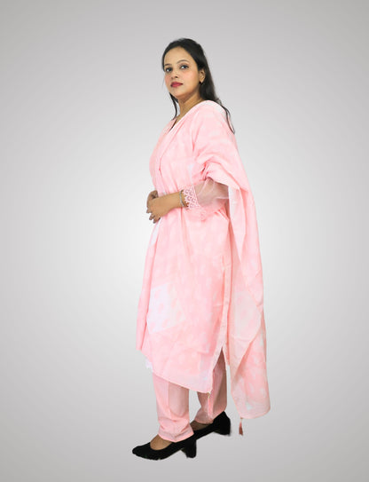 Women's Pink Embroidered Cotton Salwar Suit  with Dupatta, Party Wear