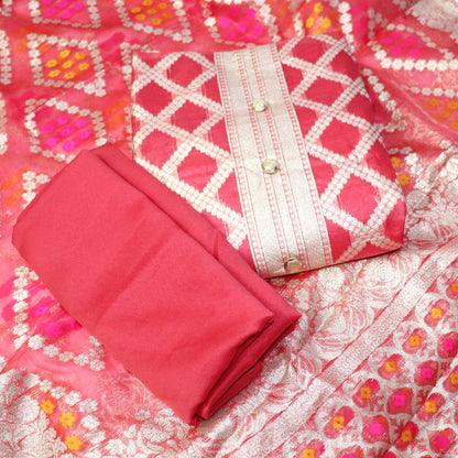 Unstitched partywear suits for women with golden print texture Red