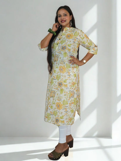 Women's Pure Cotton Jaipuri Printed Straight Kurti