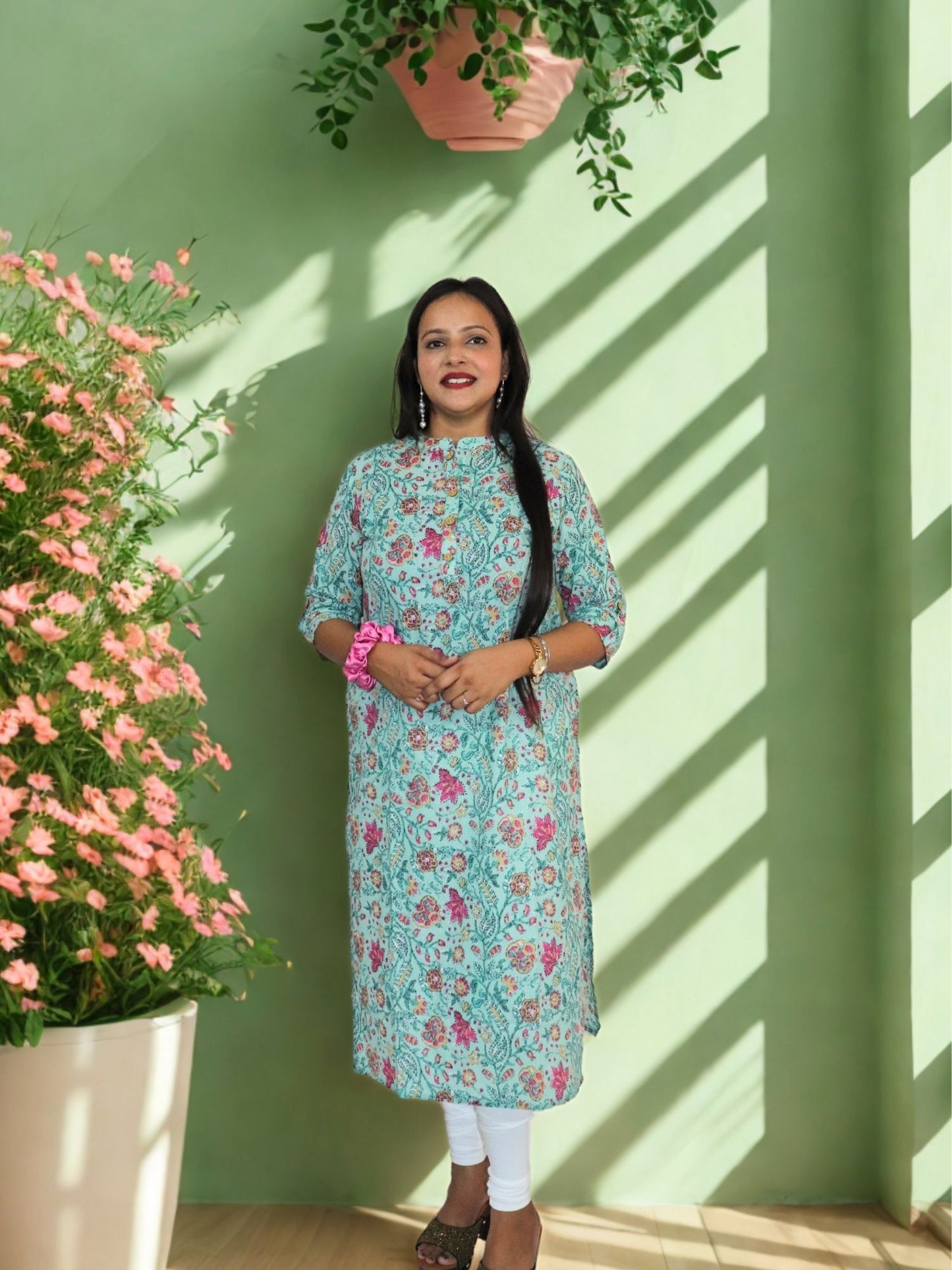 Women's Pure Cotton Jaipuri Printed Straight Kurti