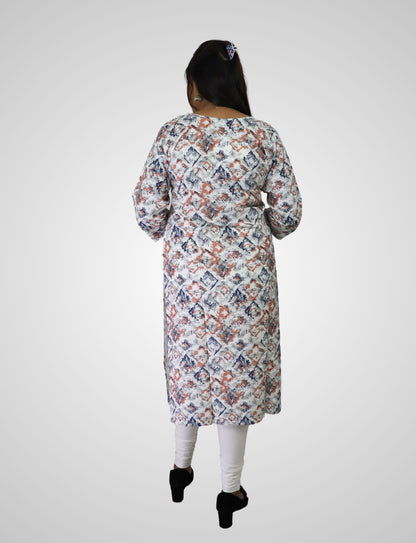 Women's Cotton Kurti with Geometric Print, 3/4 Sleeve, Casual Wear