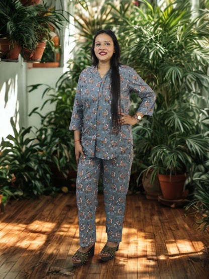 Women's Pure Cotton Floral Printed Night Suit Top and Pajama Set Night Suits for Women