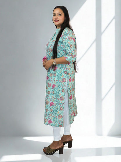 Women's Pure Cotton Jaipuri Printed Straight Kurti