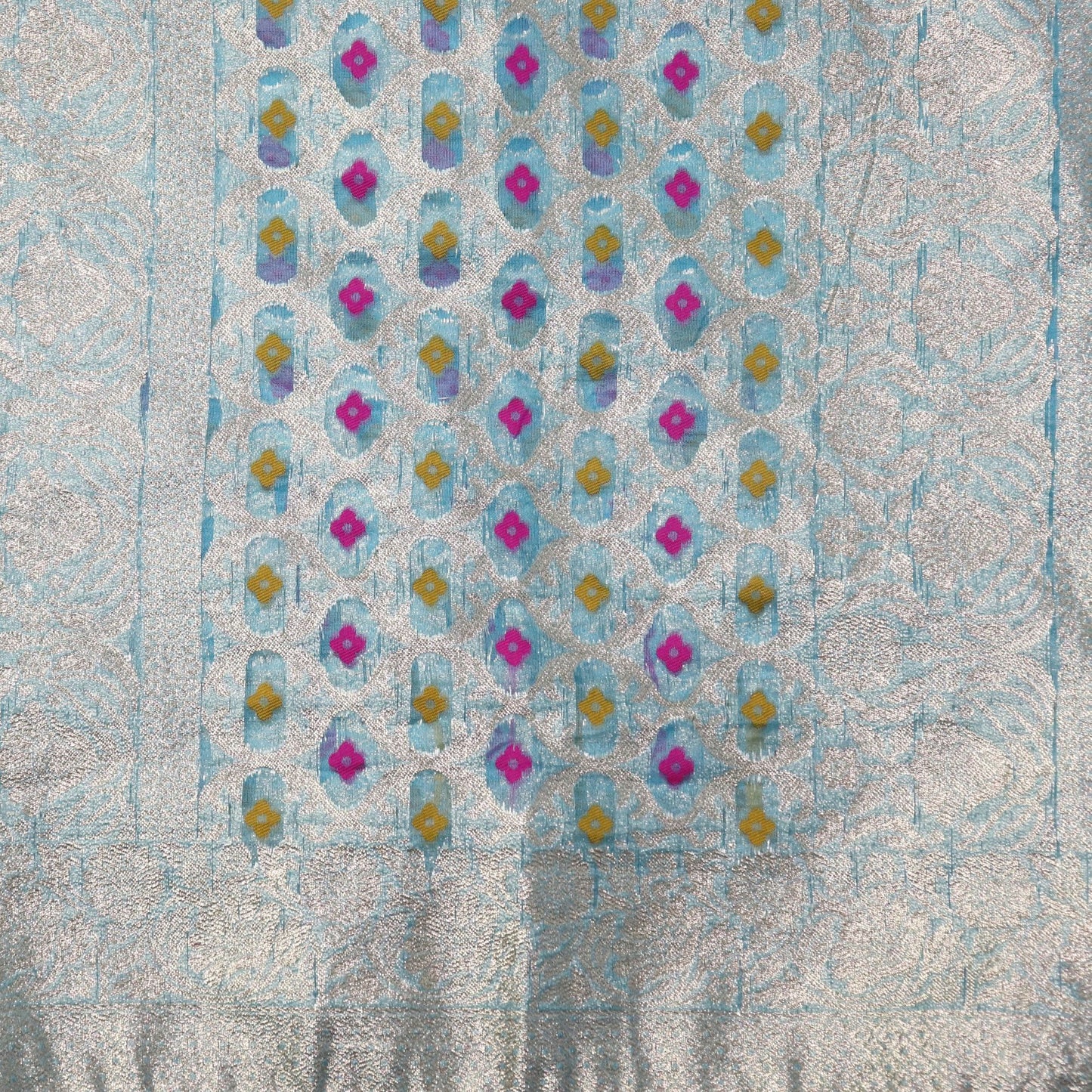 Unstitched partywear suits for women with golden print texture Blue