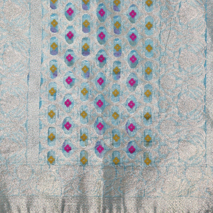 Unstitched partywear suits for women with golden print texture Blue