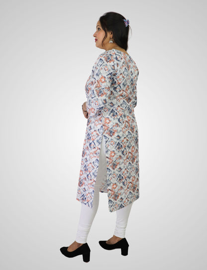 Women's Cotton Kurti with Geometric Print, 3/4 Sleeve, Casual Wear