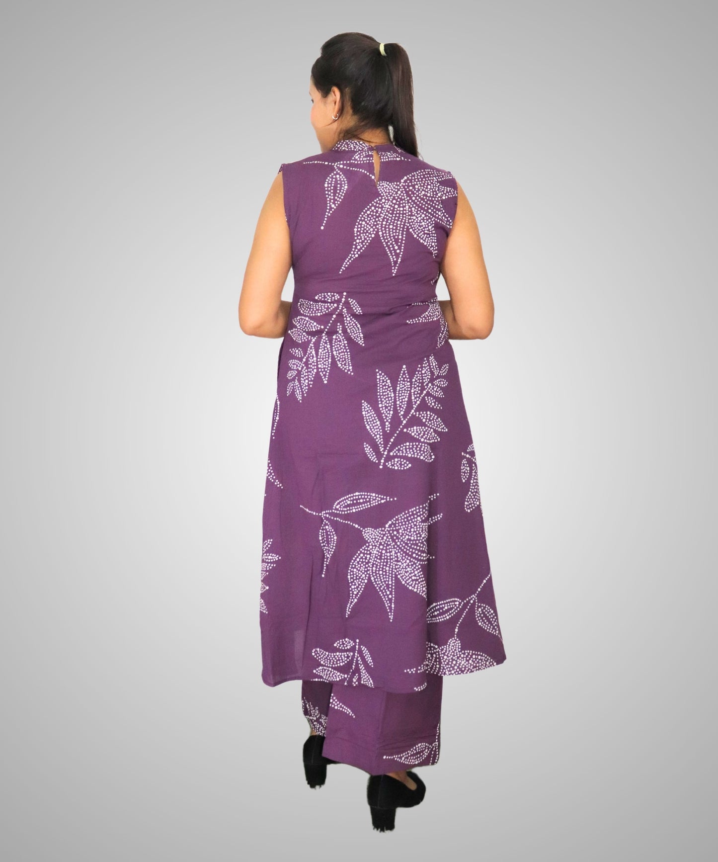 Women's Sleeveless Coordinated outfit, Purple with White Dotted Floral Print