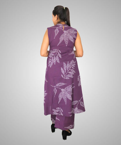 Women's Sleeveless Coordinated outfit, Purple with White Dotted Floral Print