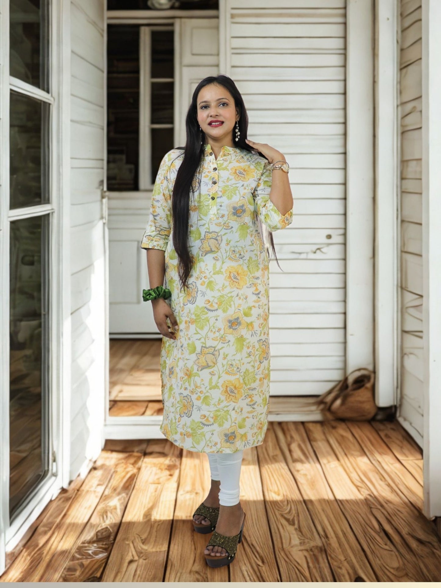 Women's Pure Cotton Jaipuri Printed Straight Kurti