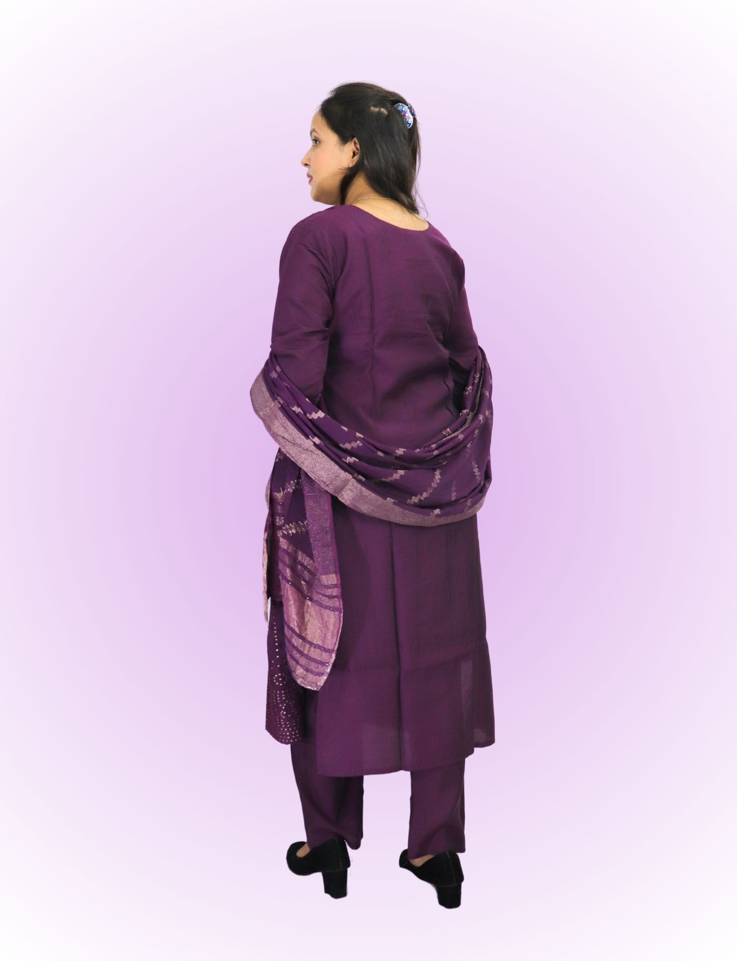 Traditional Purple Cotton Salwar Suit Set with Embroidered Kurta, Salwar and Dupatta