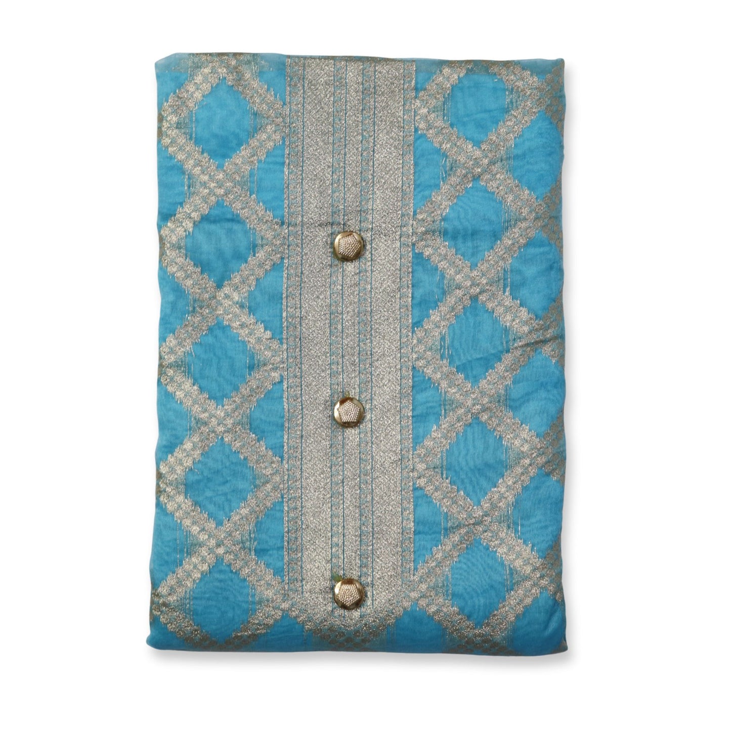Unstitched partywear suits for women with golden print texture Blue
