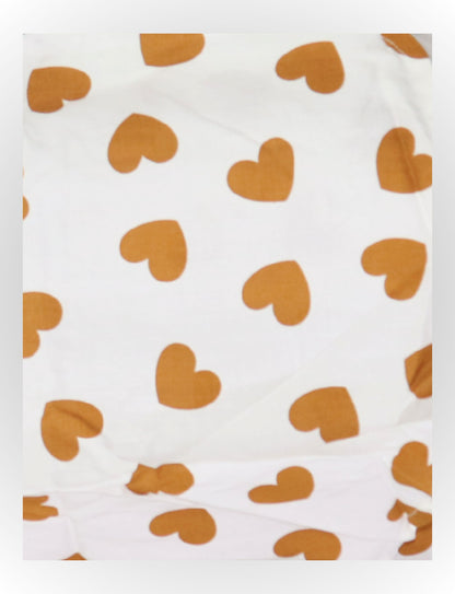 Women's Heart Print Cotton Co-ord Set, White with Brown Hearts, 3/4 Sleeve Top and Pants