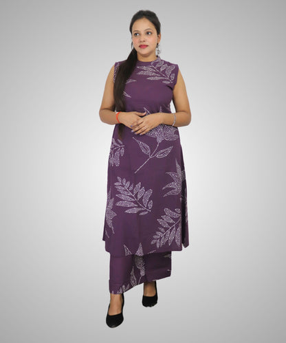 Women's Sleeveless Coordinated outfit, Purple with White Dotted Floral Print